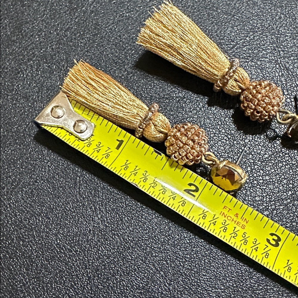J Crew Metallic Gold Tone Tassel Post Earrings - Picture 6 of 12